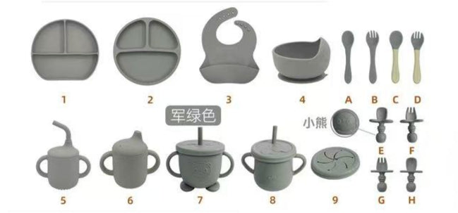 The Little Kind Silicone & Stainless Steel Feeding Set – Olive Grove