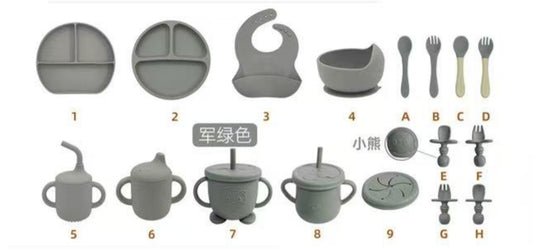 The Little Kind Silicone & Stainless Steel Feeding Set – Olive Grove